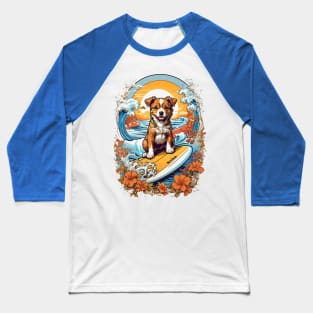 Cute Corgi puppy surfing at sunset retro vintage design Baseball T-Shirt